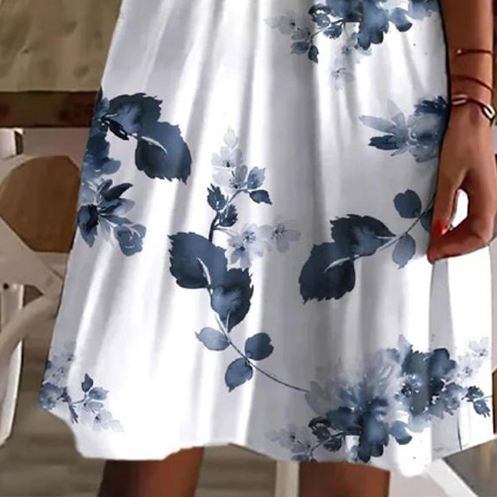 Dame blomsterprint A-linje kjole med rynket overdel Stilla