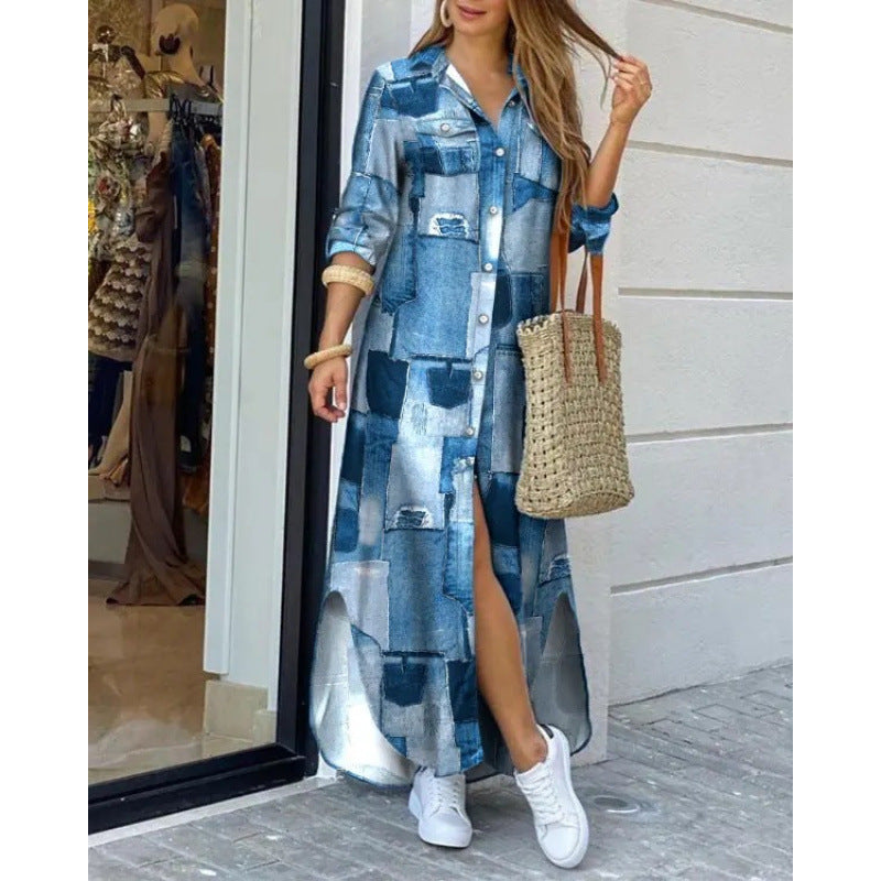 Femme bohemisk-inspireret knap maxi kjole med sideslids Stilla