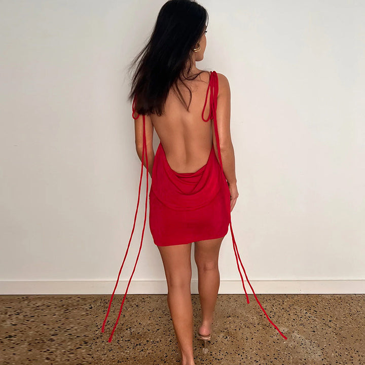 Dame Kort Aftenkjole med justerbare Spaghetti-stropper og elegant omslagdesign Stilla
