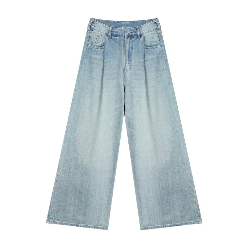 Dame brede denim-bukser med høje plisseringer og elegant snit Stilla