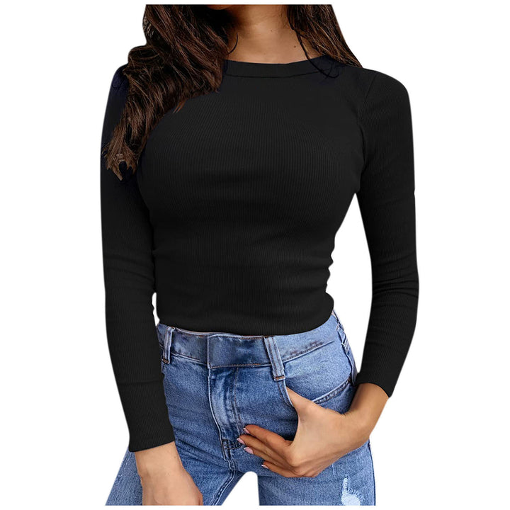 Kvinders Langærmet Ribbet Top med Elegant Rund Udhulning Stilla