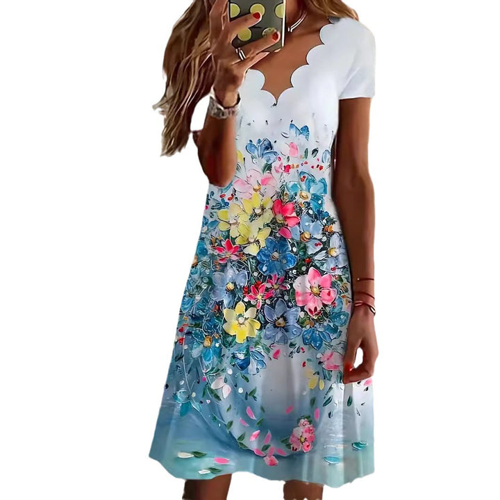 Dame Spidsudskæring Blomsterprint Kjole Stilla