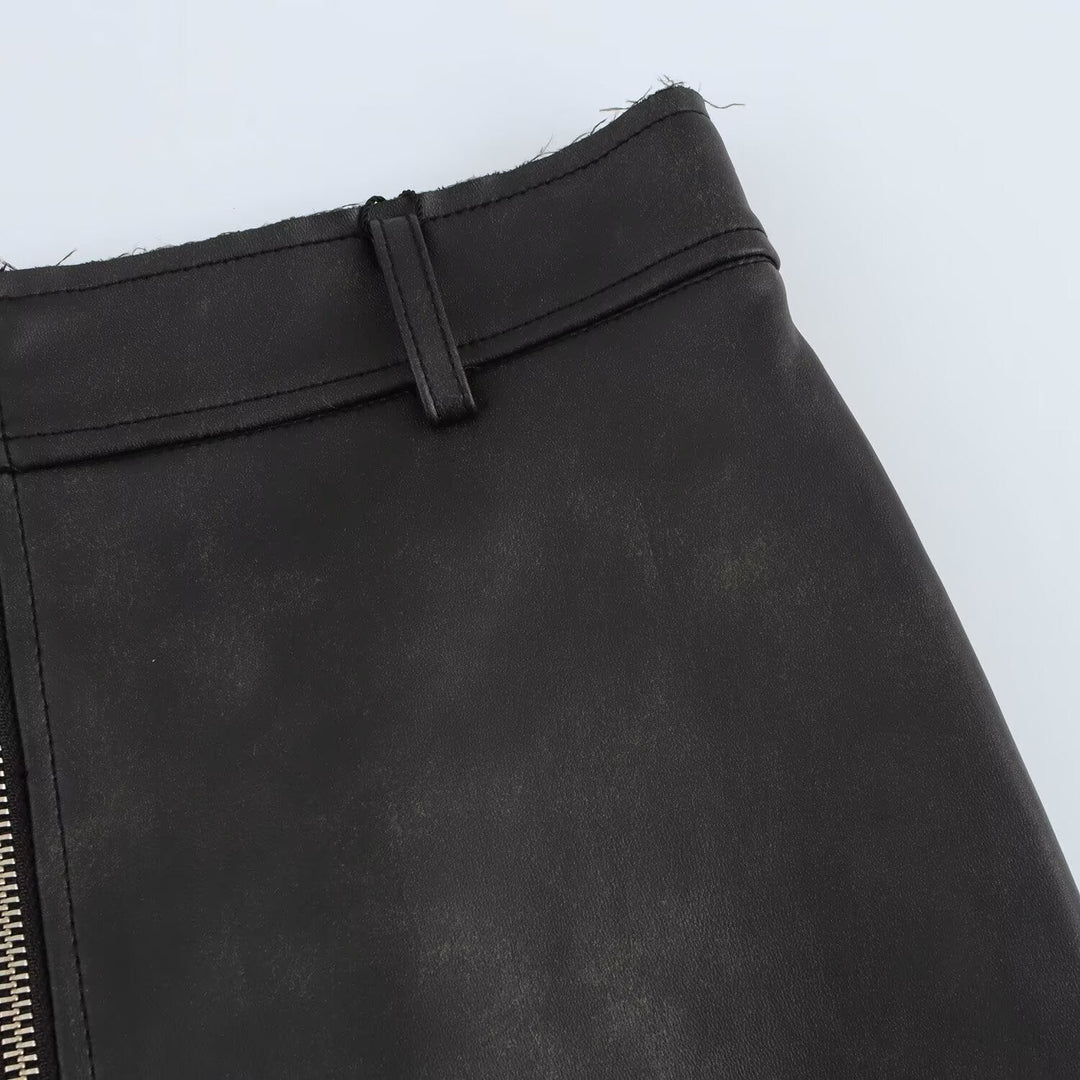 Stilla | Trendy Forår Faux Læder Midi Skørt