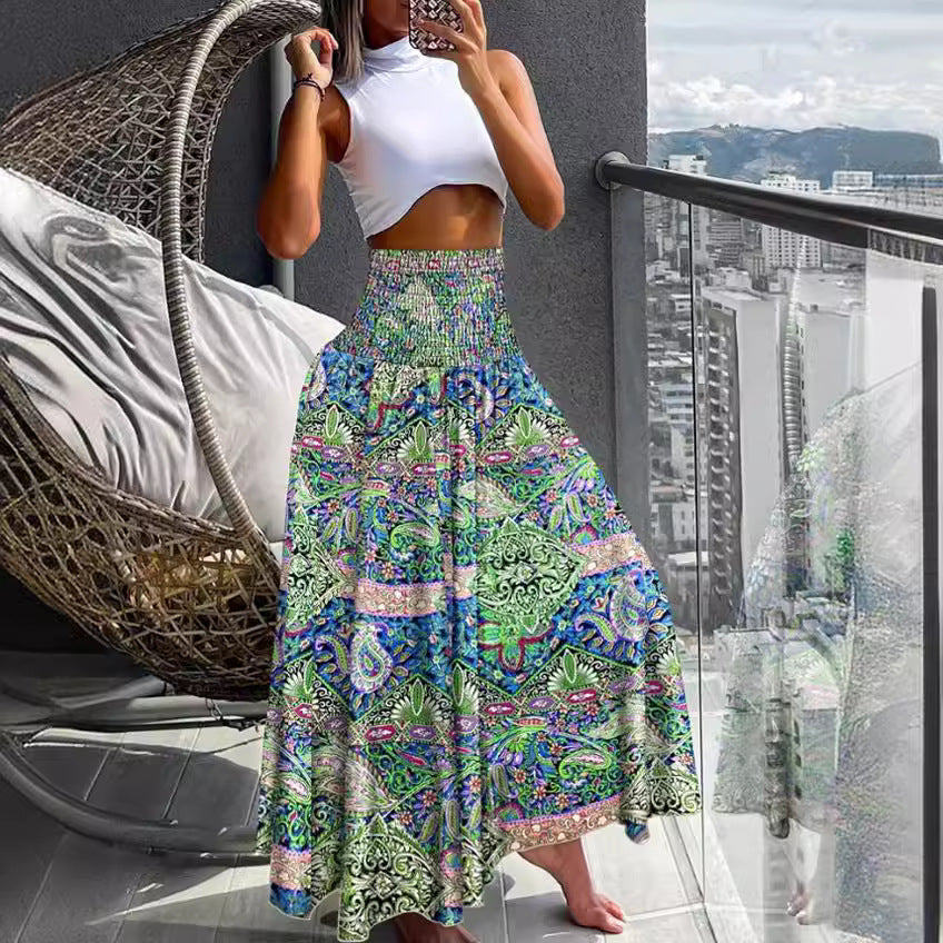 Dame Boho Maxi-nederdel med elastisk talje Stilla