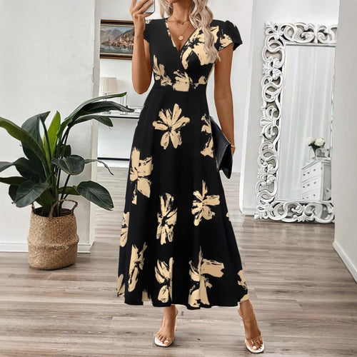Dame Maxikjole med blomster mønster og elegant V-udskæring Stilla