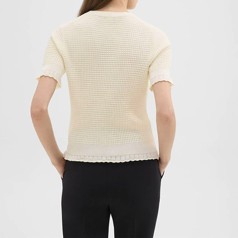 Dame trendy strikoverdel med dekorativ flæse og struktureret design Stilla