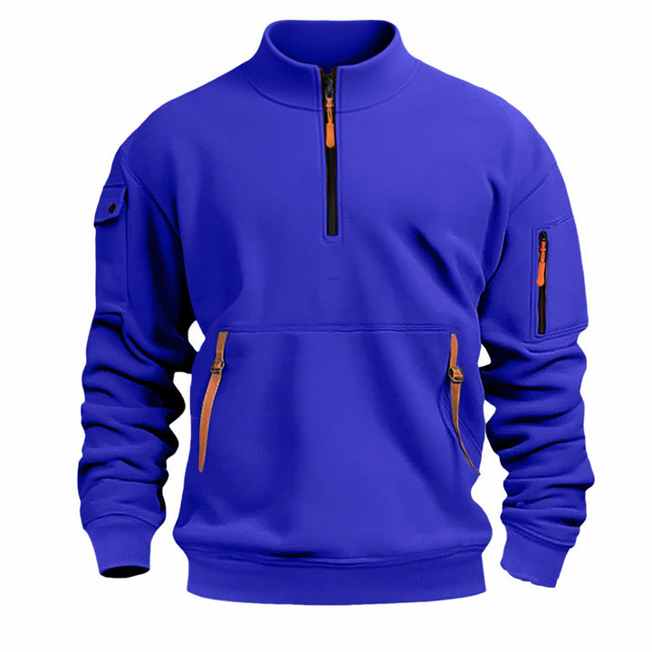 Herren nan Sweatshirt med ståkrave, halv lynlås, kengurutaske og ærmetaske Skovae