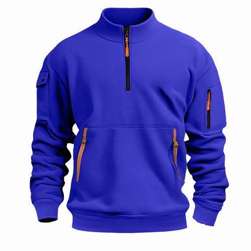 Herren nan Sweatshirt med ståkrave, halv lynlås, kengurutaske og ærmetaske Skovae