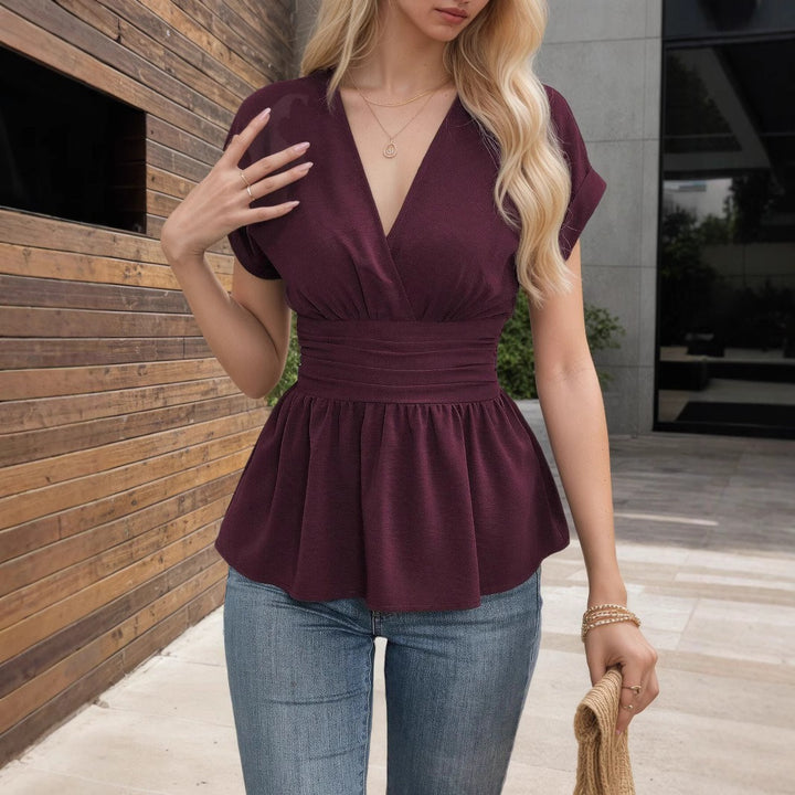 Dame Elegante Wrap-Top med peplum design og V-hals Stilla
