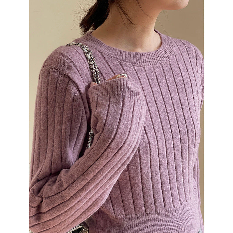 Dame elegant strikpullover med ribmønster Stilla
