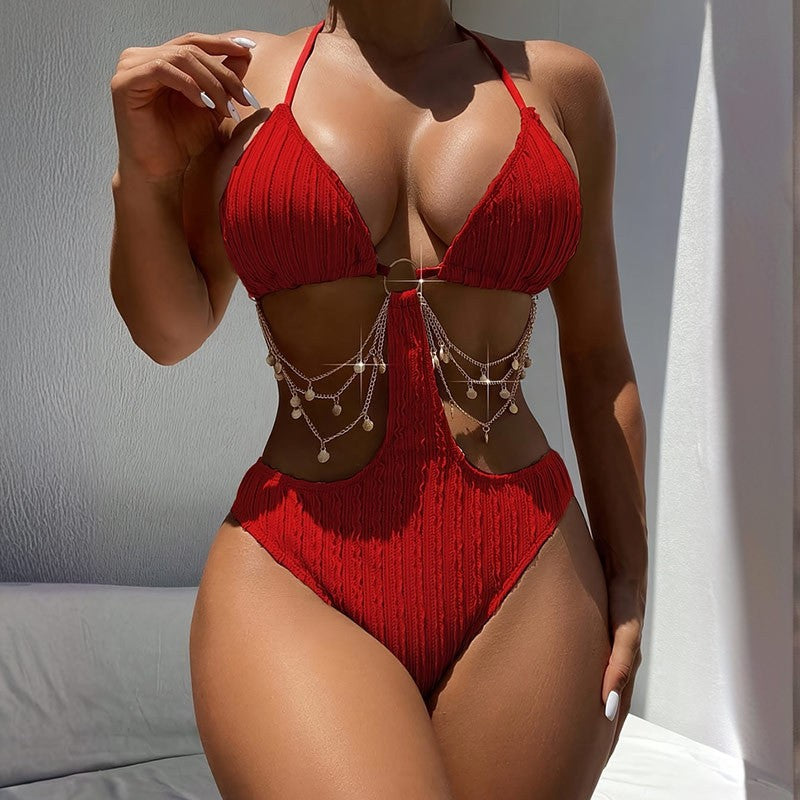 Dame Triangel-Bikini med raffinerede dekorationer Skovae
