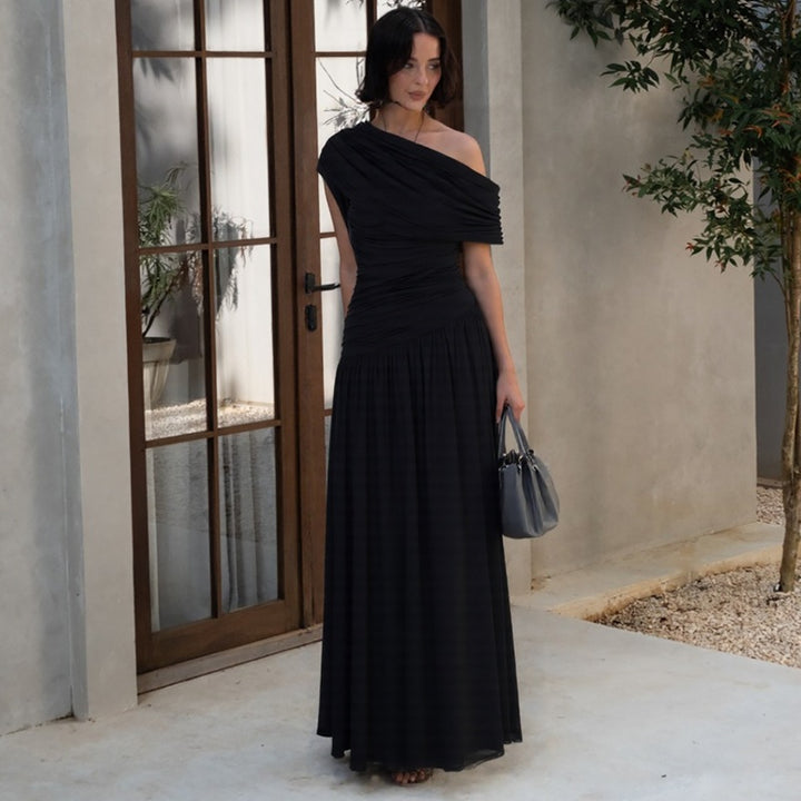 Dame Maxi-kjole med asymmetrisk rynkning og elegant overdel Stilla