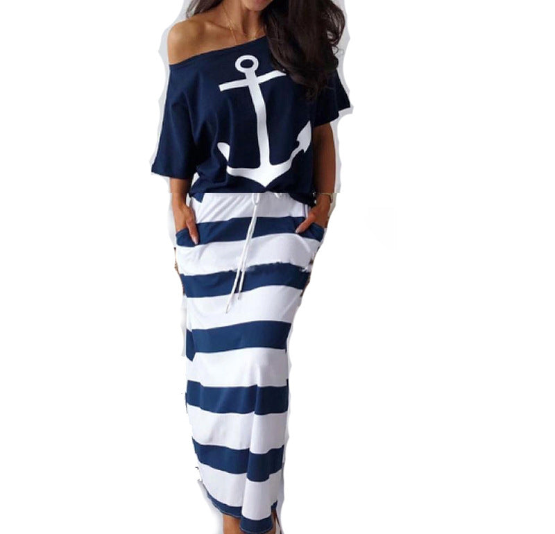 Dame Fritids Off-Shoulder Kjole med Stribet Design Stilla