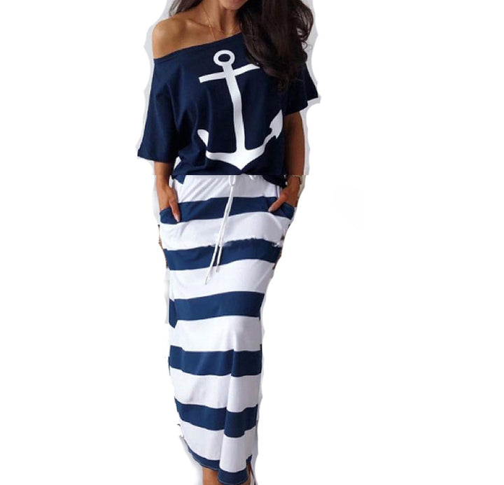 Dame Fritids Off-Shoulder Kjole med Stribet Design Stilla