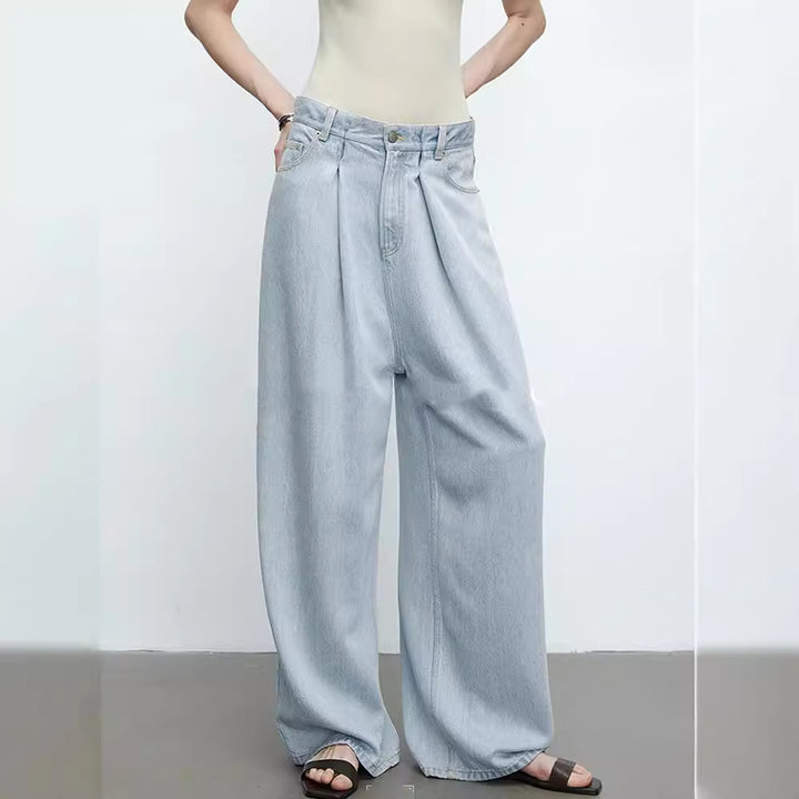 Dame brede jeans med høj talje og forreste folder Stilla