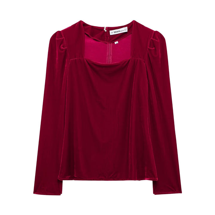 Femme Elegante Samt-Top og Faltenrør-Set Stilla