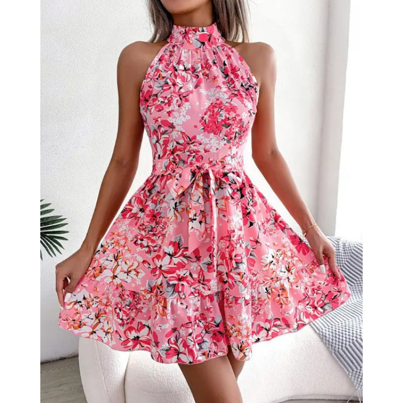 Dame Halter Neck Blomsterkjole Fit og Flare Stilla