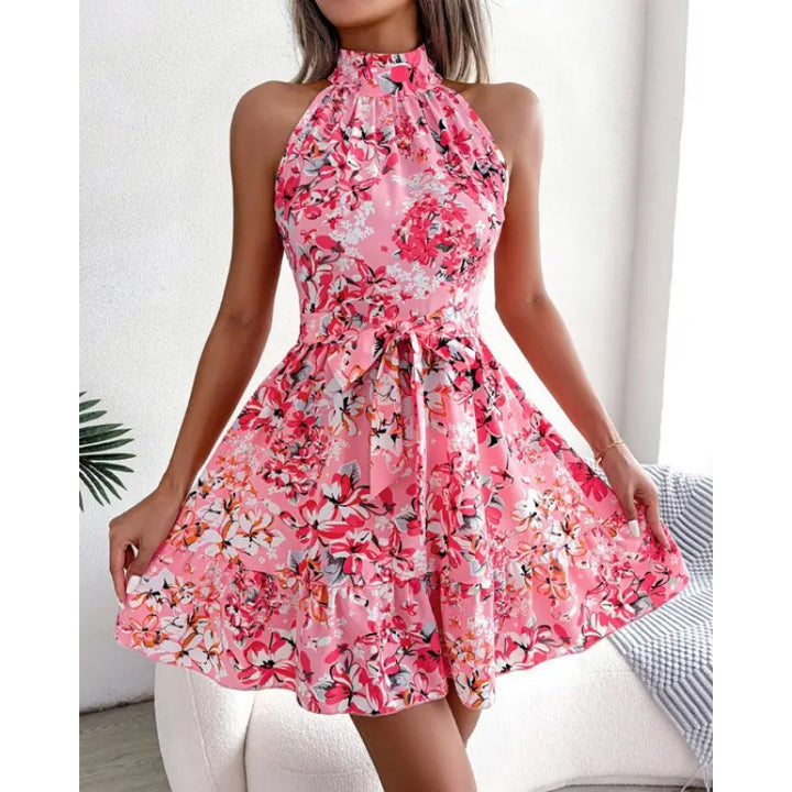 Dame Halter Neck Blomsterkjole Fit og Flare Stilla