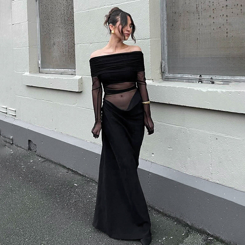 Dame Off-Shoulder Maxikjole med diskret drapering og figursyet silhuet Stilla