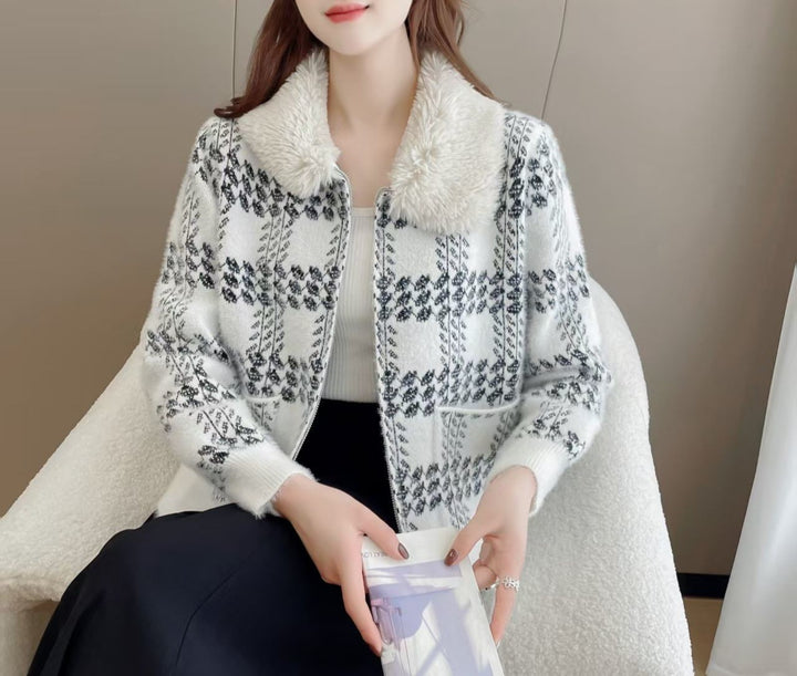 Kvinders designer cardigan med luksuriøs faux fur krave Stilla