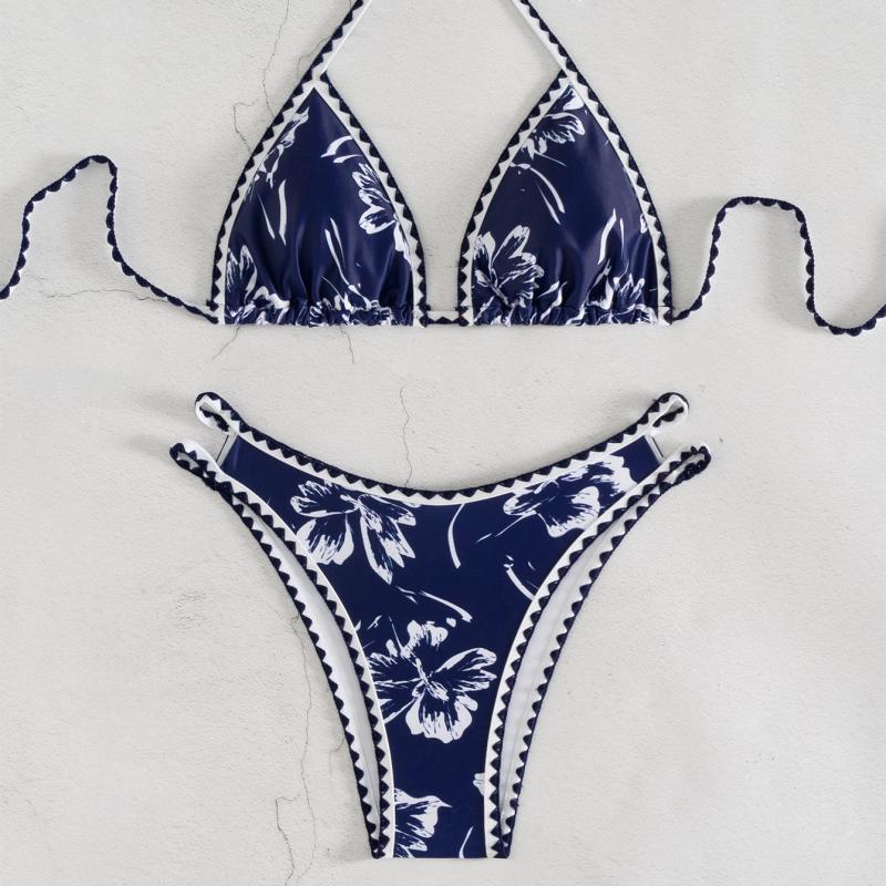 Dame triangel-bikini med blomsterdesign og justerbare stropper Skovae