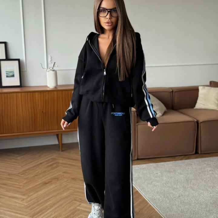 Kvinders sporty fritids sæt med casual zip hoodie og komfortable joggingbukser Stilla