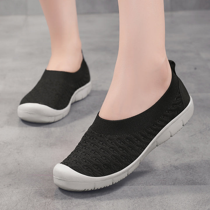 Dame nan åndbar strik ballerina slip-ons med forstærket tåhætte, elastisk indgang og fleksibel profilsåle Skovae