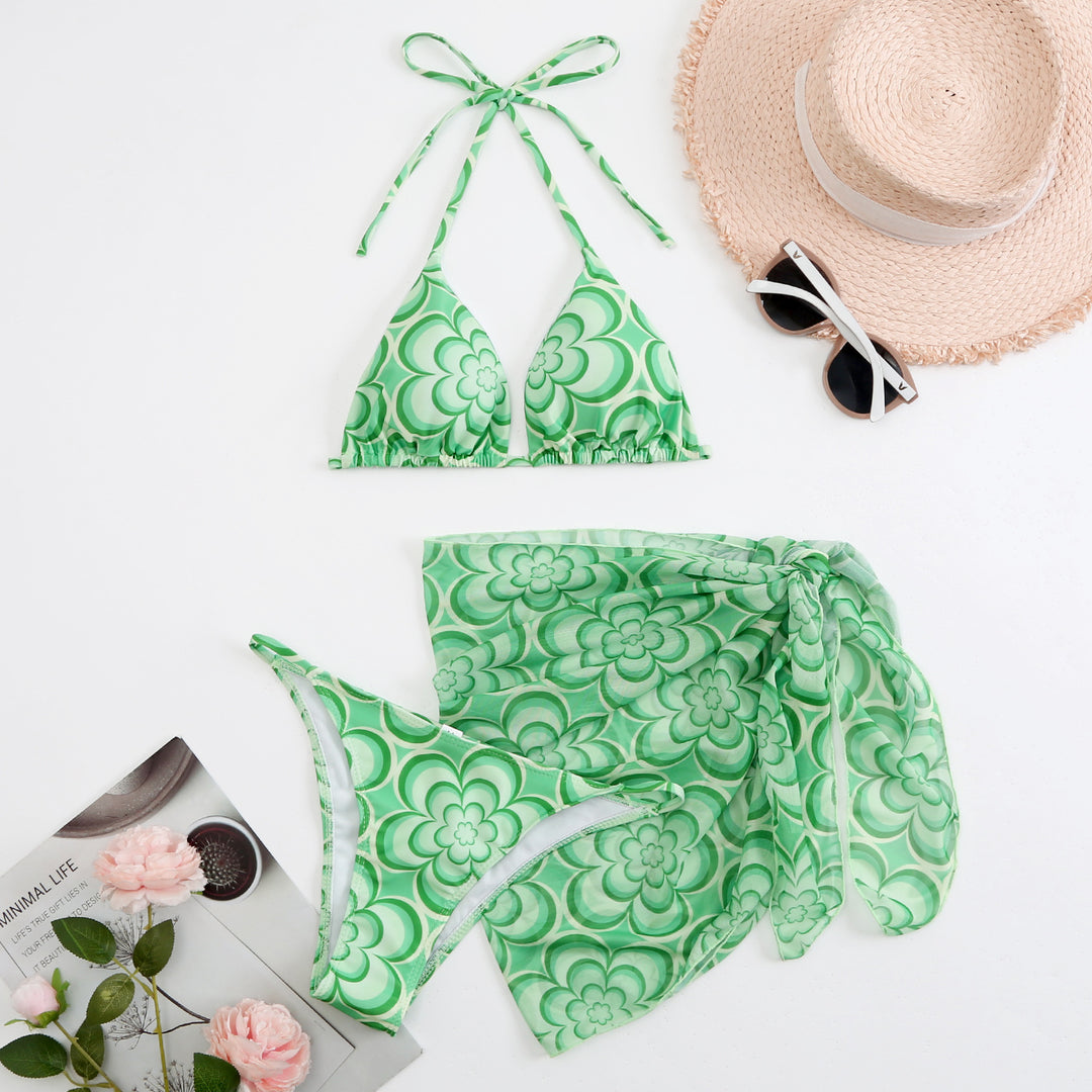 Dame Triangel-Bikini med blomsterdesign og flot indpakningsnederdel Stilla