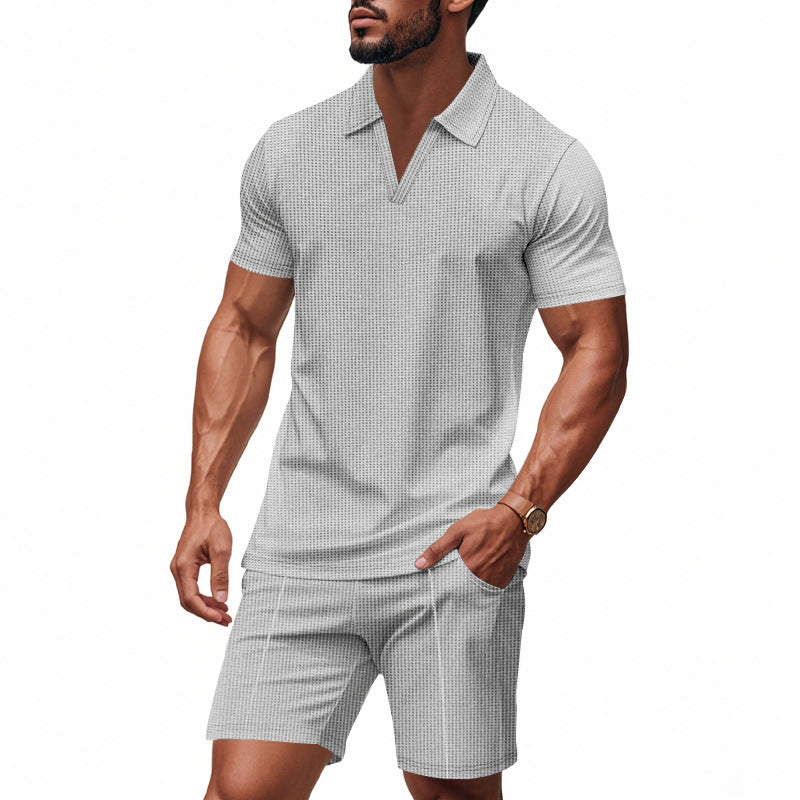 Herrer moderigtigt fritidsshorts-sæt med elegant V-hals og åndbare egenskaber Stilla