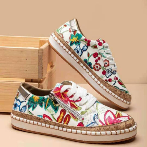 Dame modische sneakers med floral design og praktisk lynlås Stilla