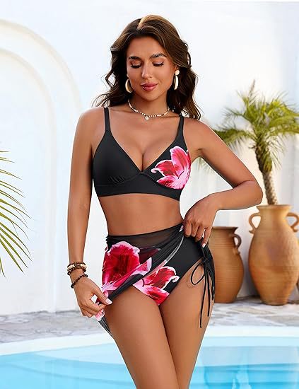 Dame Højskåret Bikini med Omviklingsskørt Skovae