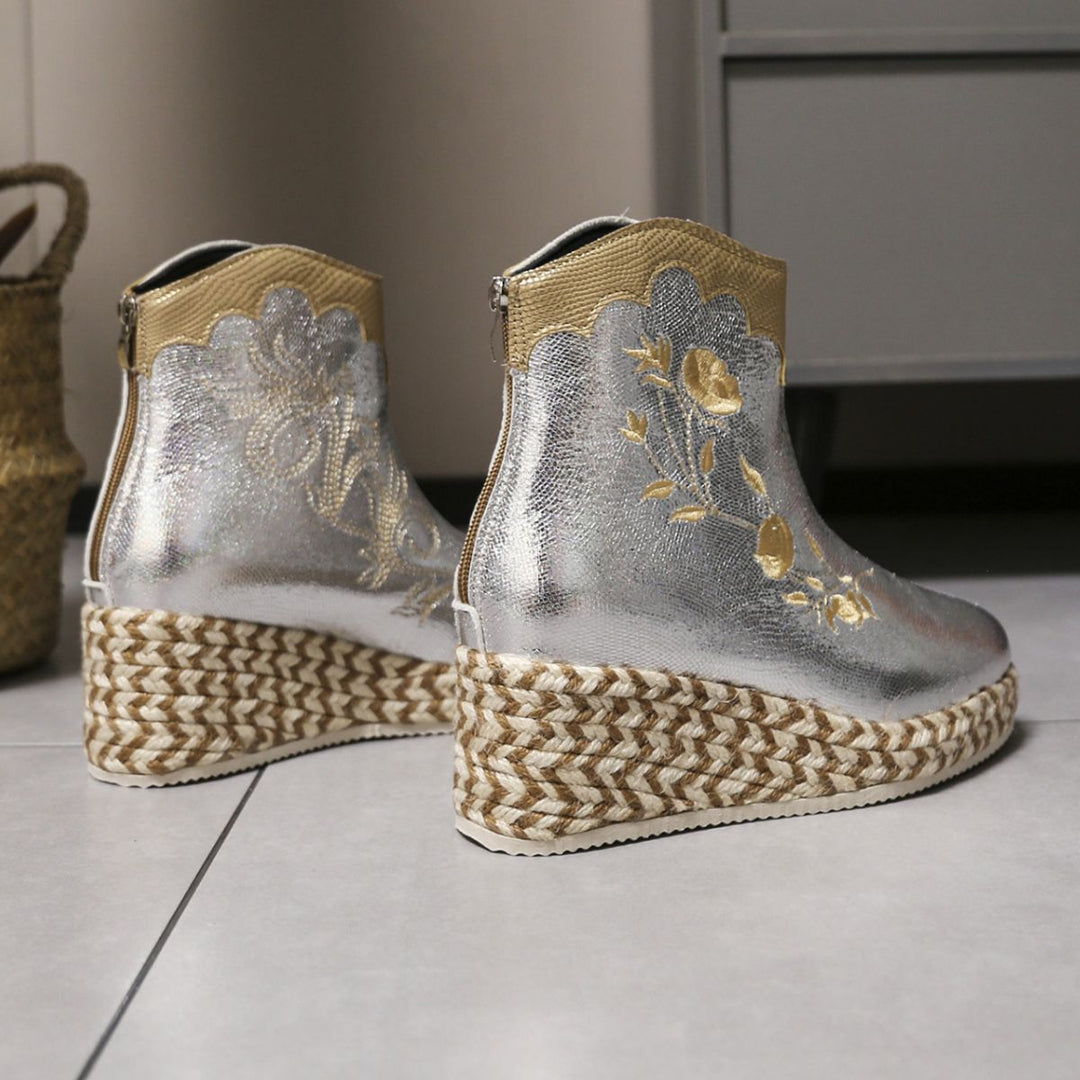 Dame fashionable wedged shoes med dekorative broderier Stilla