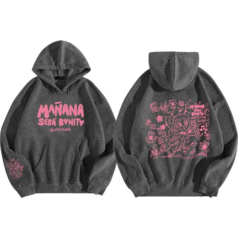 Kvinders hoodie med kreativt print og praktisk kængurulomme Skovae