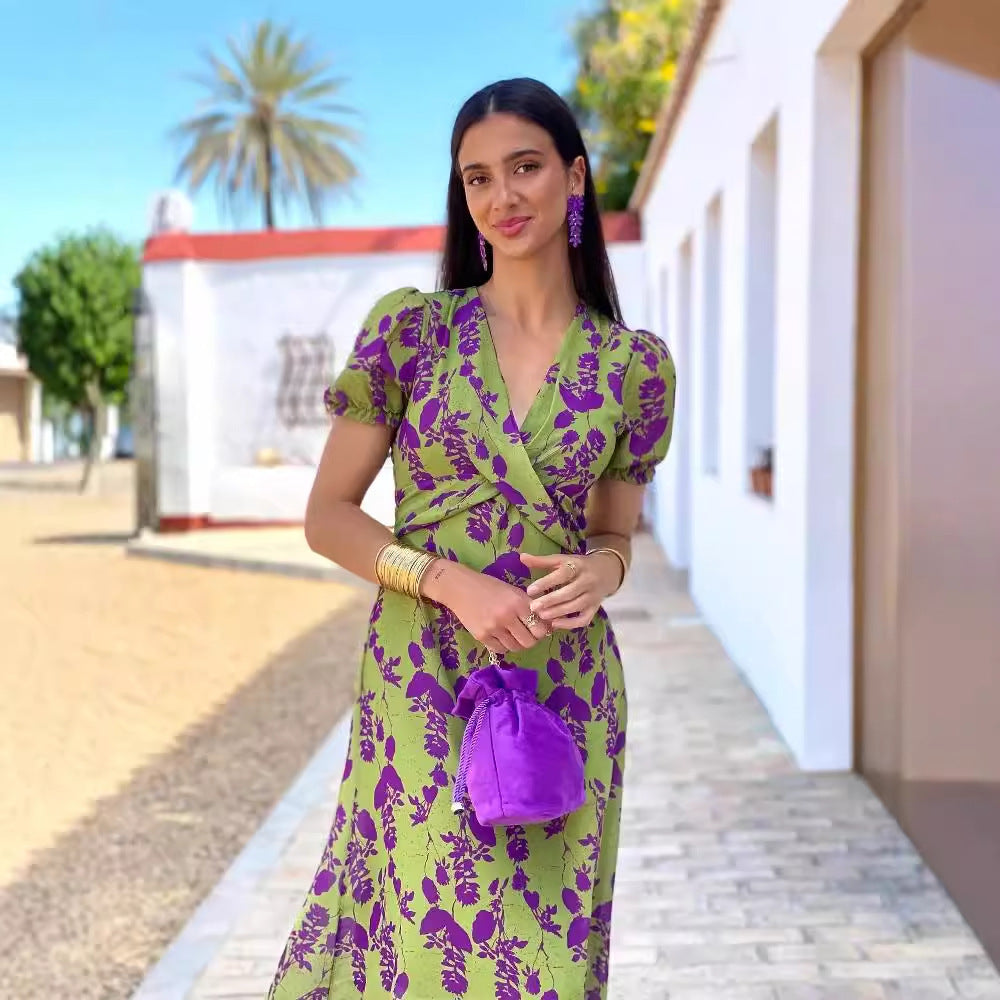 Dame Floral Wrap Maxi Kjole Stilla