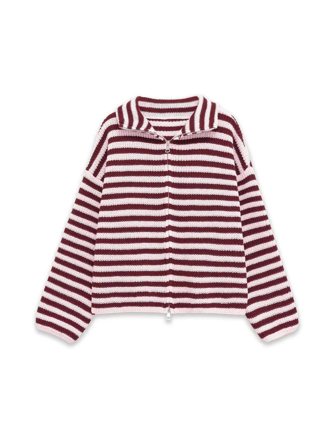 Dame stribet cardigan med komfortabel hætte og lynlås Stilla