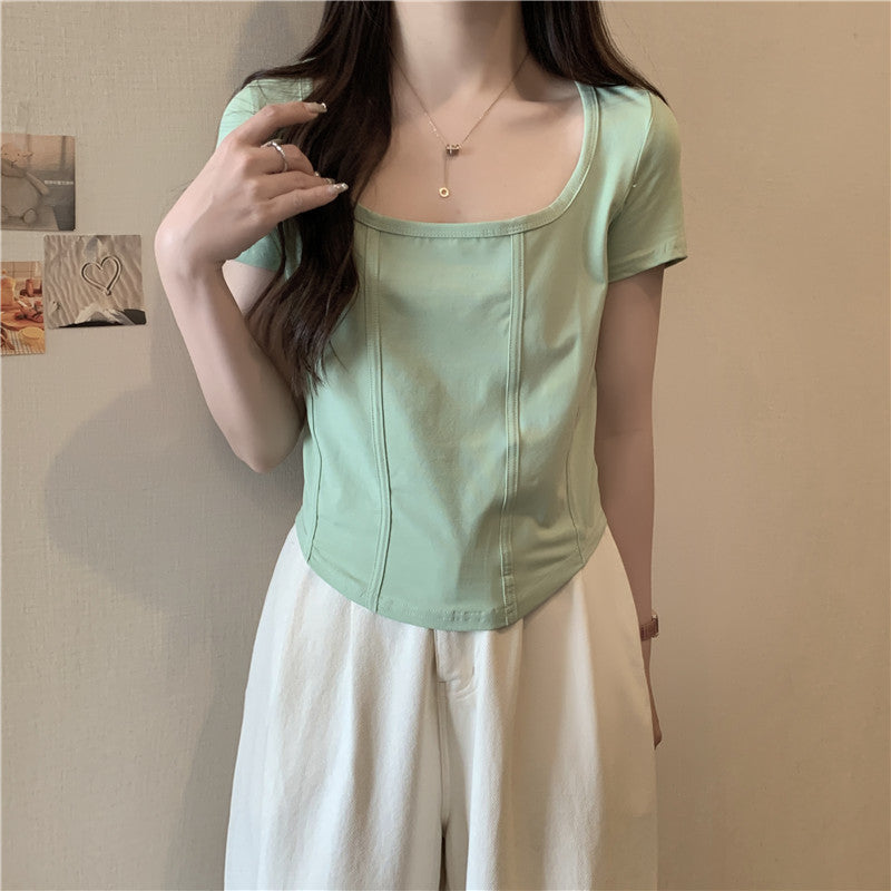Femme Quadrat-Udskæring Cropped T-Shirt med struktureret Stitching Stilla