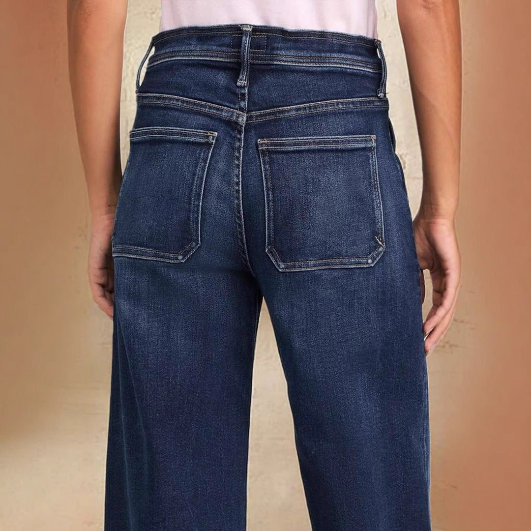 Dame Bred Denim-Bukser med høj talje og justerbar snøre Stilla