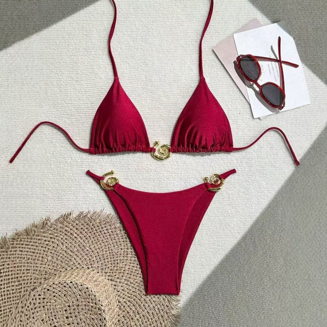 Dame Triangel-Bikini med raffineret guld-detalje Skovae