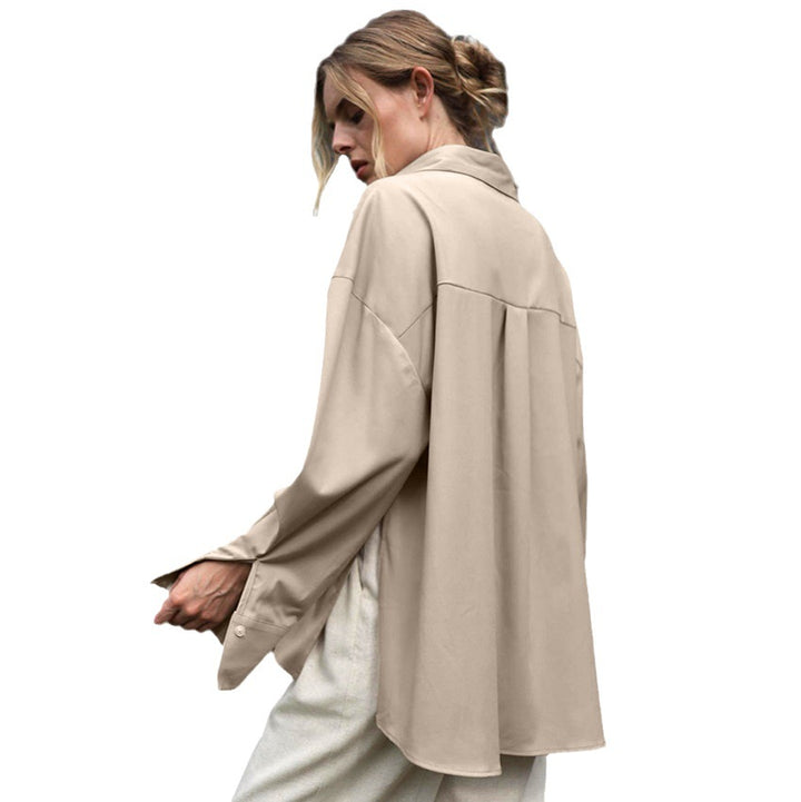 Damer Elegant Oversized Bluse med dyb V-Udskæring og lange Ærmer Stilla