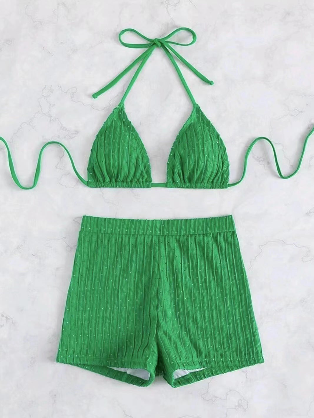 Dame triangel-bikini med strukturerede shorts og justerbare stropper Stilla