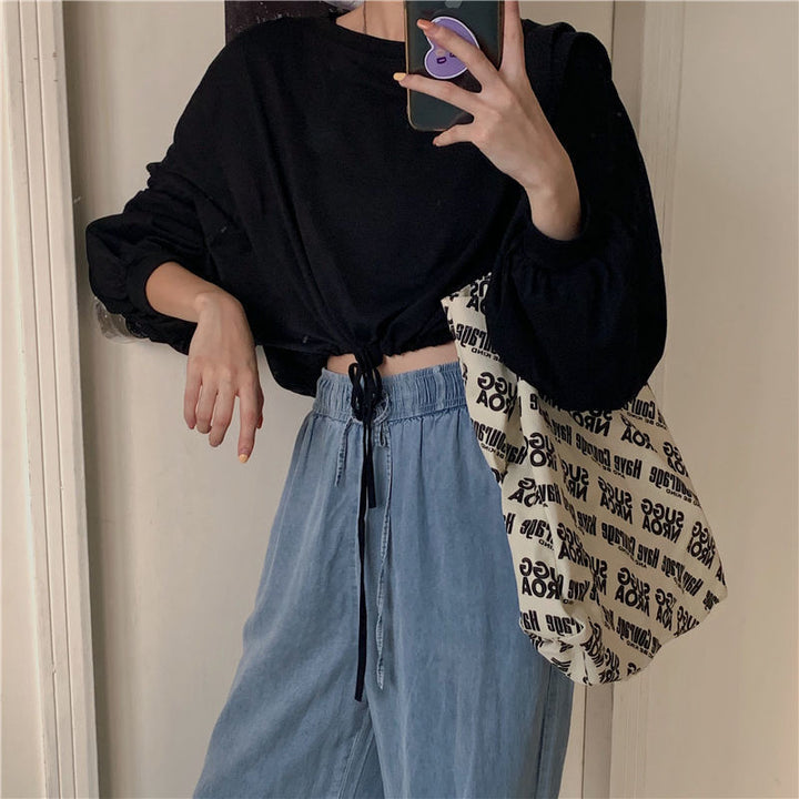 Kvinder Cropped Sweatshirt med innovativ snor og overdimensionerede ærmer Skovae