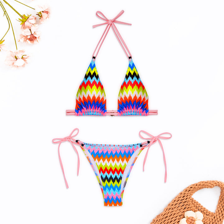 Dame Triangel-Bikini-Sæt med moderne zigzag-mønster og justerbare bindebånd Stilla