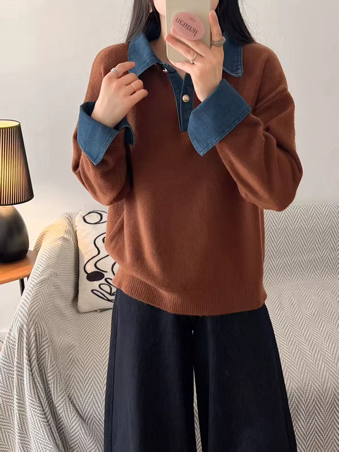 Kvinders sweater med fashionabel skjortekrave og blødt materiale Stilla