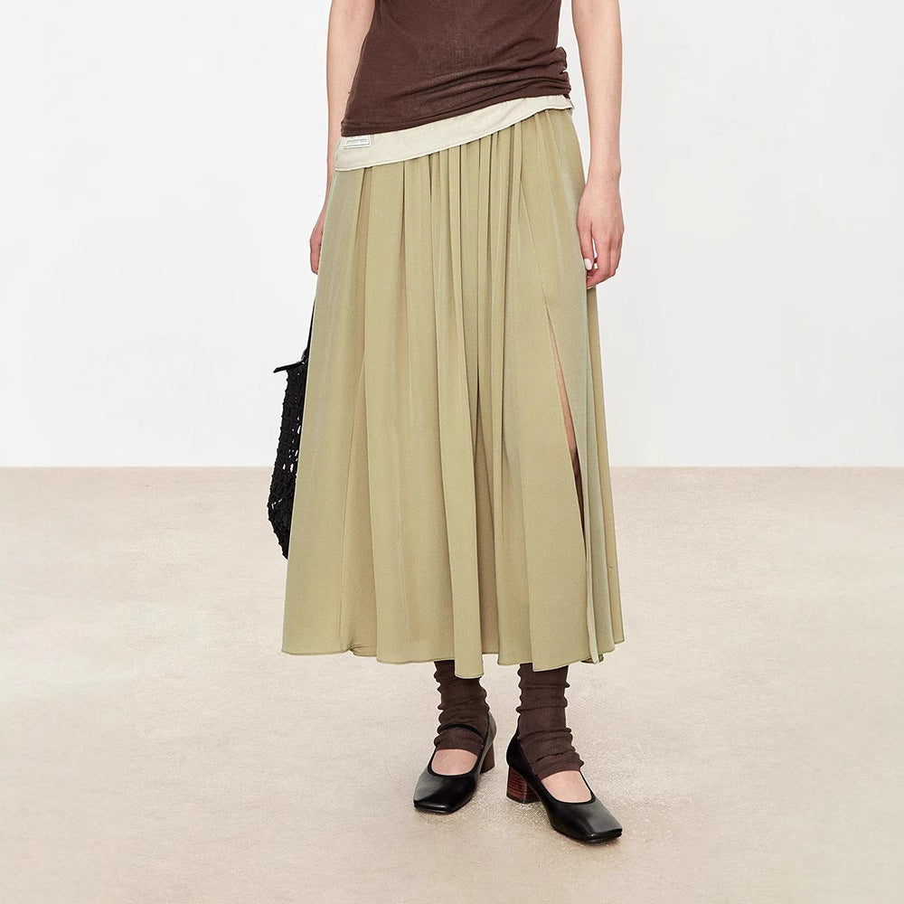 Dame flydende midi-nederdel i let chiffon med elastisk talje og elegant fald Stilla