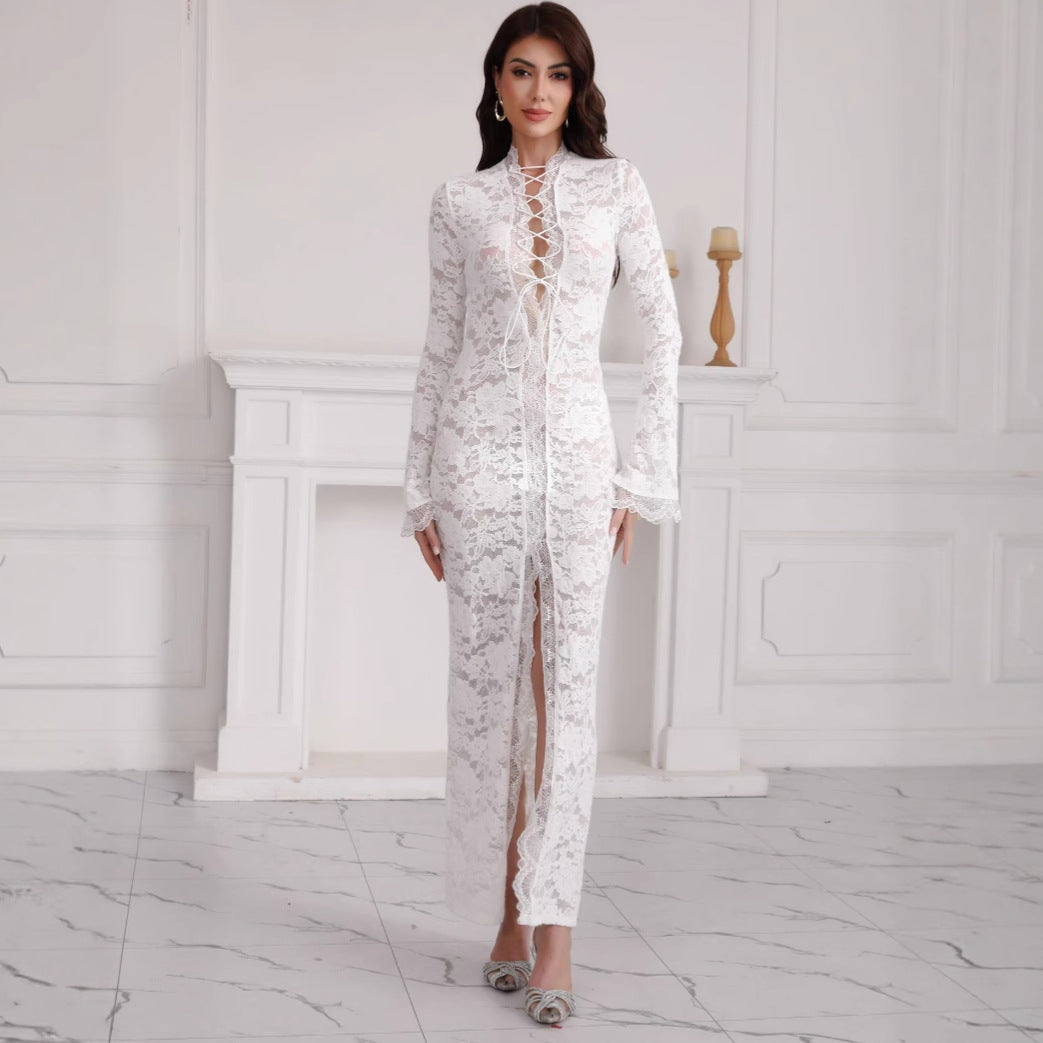 Dame Elegant Spids-Maxi-Kjole Stilla