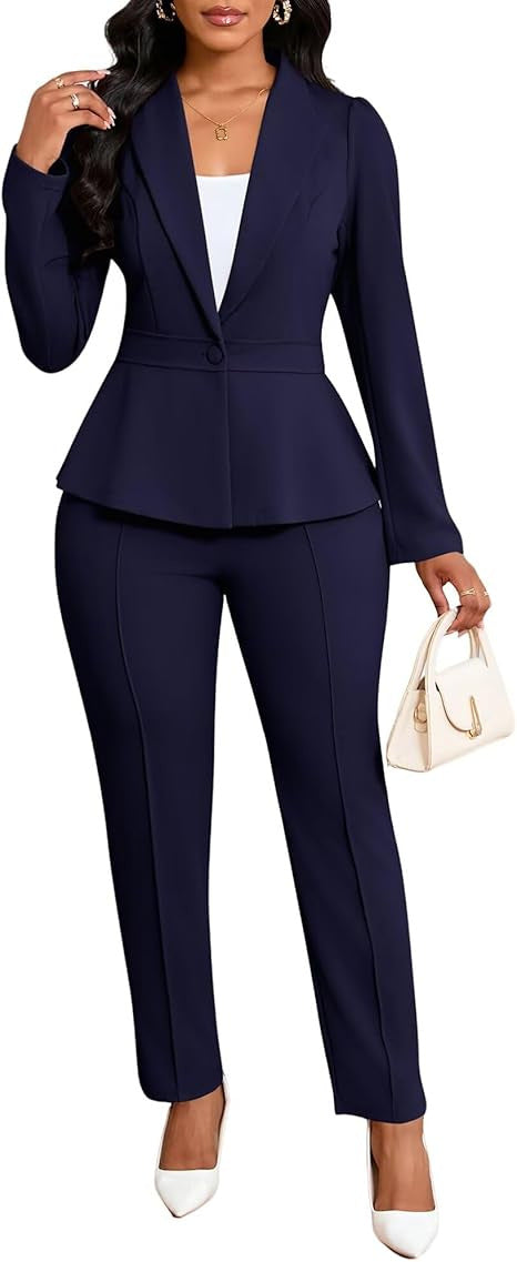 Kvinder elegant peplum blazer og bukser sæt Stilla