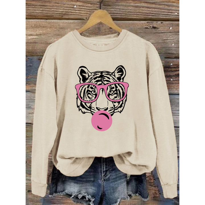 Kvindernes sweatshirt med kreativ tiger grafikdesign Skovae