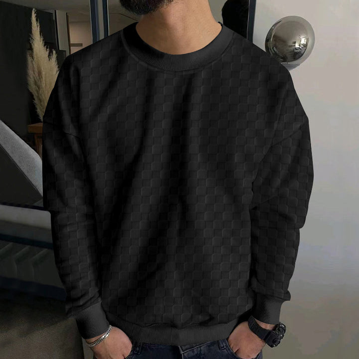 Herrer nan præget skakbræt-sweatpullover med oversized pasform, rundhalsudskæring og ribbånd Skovae