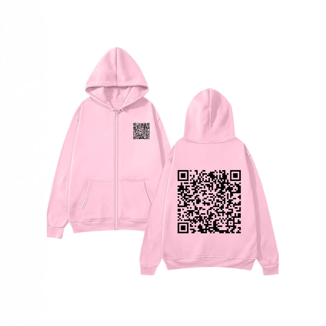 Kvinders hættejakke med QR-kode design og blødt fleece Skovae