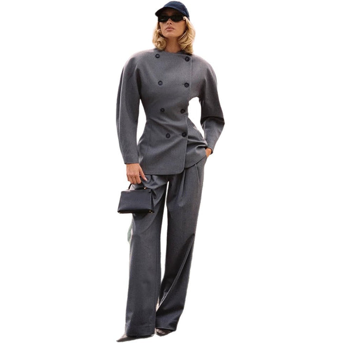 Dame Elegant Business-jakke med dobbeltknaplukning Stilla
